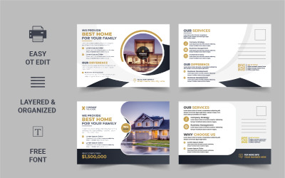Modèle de carte postale immobilier moderne, modèle de conception de carte postale eddm immobilier ou vente de maison