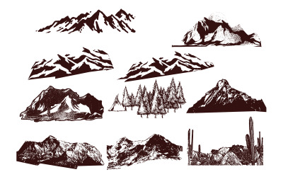 montañas, conjunto, ilustración, vector