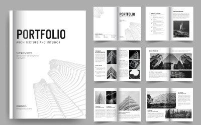 Projeto de layout de portfólio de arquitetura. Use para portfólio de design, modelo de brochura