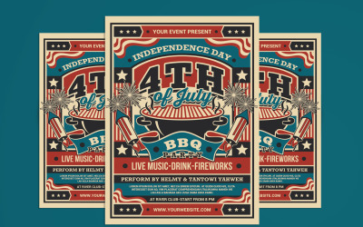 4th of July Celebration BBQ Party flyer Poster Tempate