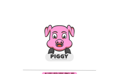 Pig pink head mascot logo design simple