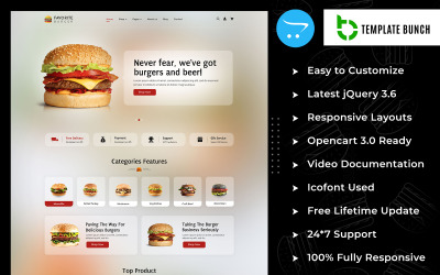 Favorite Burger – Адаптивна тема OpenCart для електронної комерції