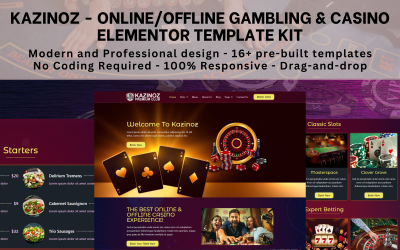 Kazinoz – набір шаблонів Elementor для азартних ігор і казино онлайн/офлайн