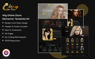 Cabelo elegante - Kit de modelo Elementor para loja on-line de perucas