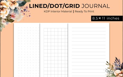 Lined, Dots and Grid Journal Kdp belső 8,5×11 hüvelyk