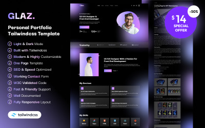 Glaz - Modern Kişisel Portföy Açılış Sayfası HTML5 Şablonu