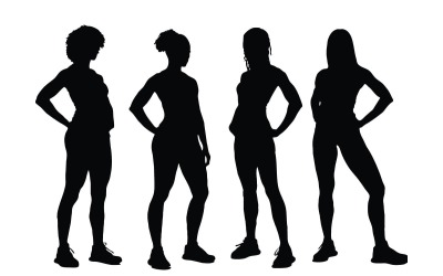 Girl gymnast and bodybuilders silhouette