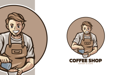 Kahve Dükkanı Maskot Logo Şablonu