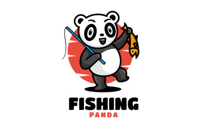 Panda Balık Tutma Karikatür Logosu