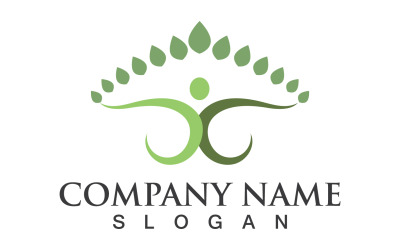 Plantilla de logotipo verde de hoja de árbol de personas