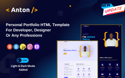 Anton - Modello HTML di portfolio versatile per sviluppatori, designer e professionisti creativi