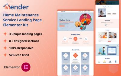 Mender - Kit de elementor para páginas de destino del servicio de mantenimiento del hogar