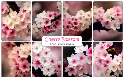 Fleur de cerisier réaliste, branche de sakura avec fond de fleurs roses
