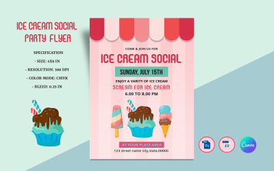 Ice Cream Social Party szórólap sablon. Ms Word, Psd és Canva