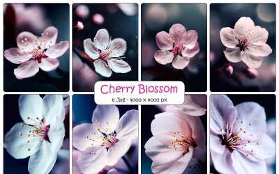 Ramo realista de flor de cerejeira sakura com fundo de flores rosa