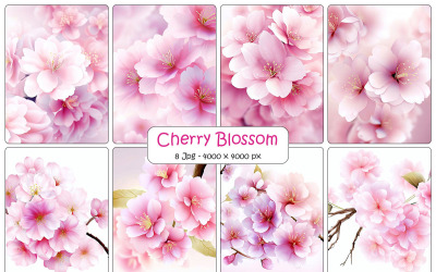 逼真的樱花背景，美丽的日本樱花枝，粉红色的花朵