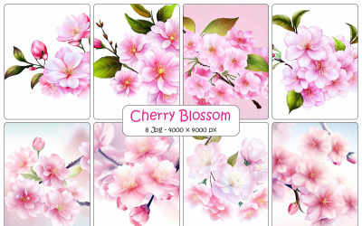 Realistisk bakgrund med körsbärsblommor och vackra sakura blommor digitalt papper
