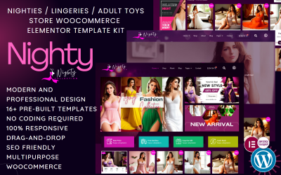 Nighty - Kit de plantilla de Elementor para tienda de bikini y lencería de moda