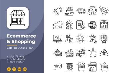 E-ticaret ve Alışveriş Anahat Simgesi