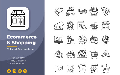 Icône de contour de commerce électronique et de shopping