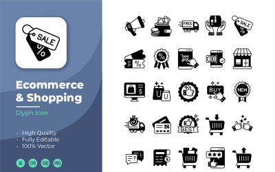 Ikona glyfu elektronického obchodu a nakupování