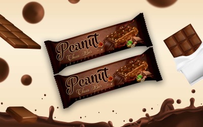 Design creativo e moderno del mockup di imballaggio al cioccolato con barretta di cioccolato alle arachidi - Mockup del prodotto