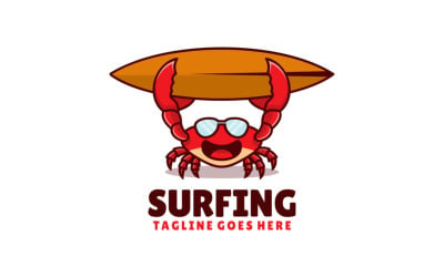 Surfendes Krabben-Maskottchen-Cartoon-Logo