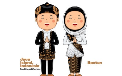 Par bär traditionella kläder hälsningar välkomna till Banten