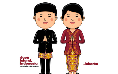Coppia indossa abiti tradizionali saluti benvenuti a Jakarta 2