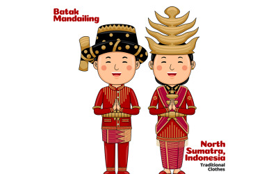 Pareja viste ropa tradicional saludos bienvenidos al norte de Sumatra