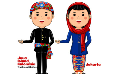 Välkomstgest med traditionella kläder för par Jakarta