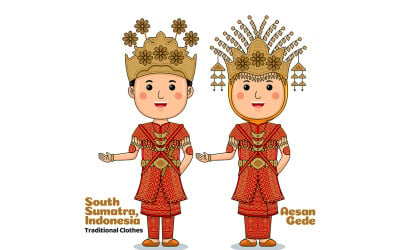 Çift Güney Sumatra Geleneksel Kıyafetleriyle Karşılama Jesti