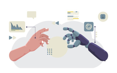 Illustration de l&amp;#39;intelligence artificielle du robot et de la main humaine