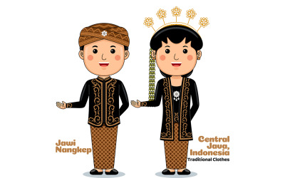 Välkomstgest med traditionella kläder för par Central Java