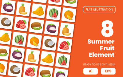 Coleção de elementos de frutas de verão em ilustração plana