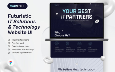 WaveNet – Night Blue Minimalist Futuristic IT Solutions &amp;amp; Technology 网站设计