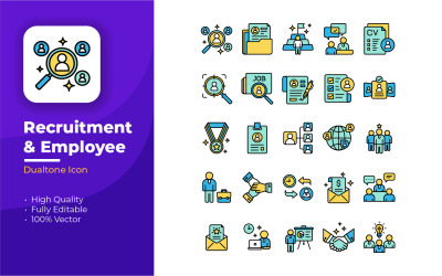 Ensemble d&amp;#39;icônes de recrutement et d&amp;#39;employés - Style de contour coloré