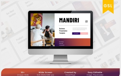 Mandiri — granatowy bordowy szablon biznesowy Googleslide