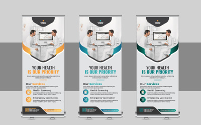 Rollup médico criativo ou design de modelo de banner roll-up de cuidados de saúde