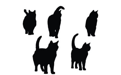 Feline walking front view silhouette set