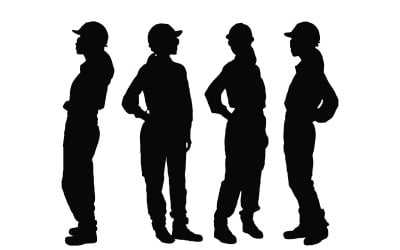 Female architect standing silhouette set