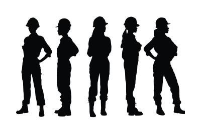 Weibliche Ingenieur- und Arbeitersilhouette
