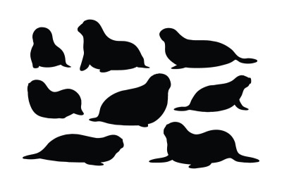 Babyzeehonden leggen silhouet vastgestelde vector