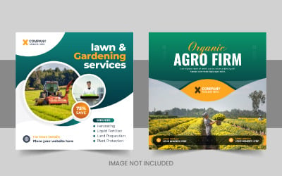 Creative organic agriculture farming services social media post or lawn care banner design template