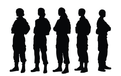 Girl soldiers and infantry silhouette