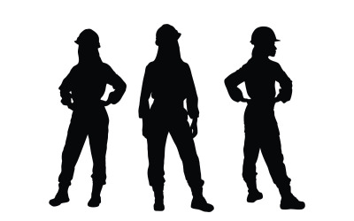 Meisje metselaar en werknemer silhouet vector