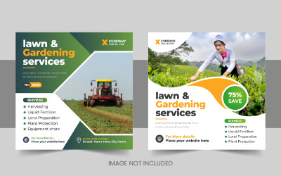 Mezőgazdasági gazdálkodási szolgáltatások közösségi médiában vagy gyepgondozási banner tervezősablon elrendezése