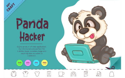 Pirata informático de panda de dibujos animados. Clipart.