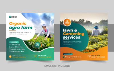 Publicación en redes sociales de servicios de agricultura orgánica creativa o banner de cuidado del césped