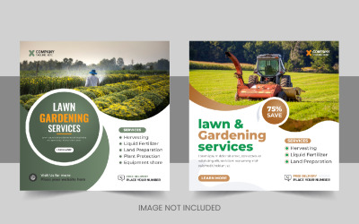 Servicios de agricultura moderna publicación en redes sociales o plantilla de diseño de banner para el cuidado del césped Diseño